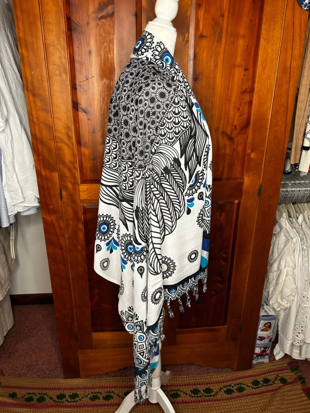 Brazilian Evil Eye Owl Print Mandala Sarong Beach Cover Up Scarf Shawl Wrap Boho